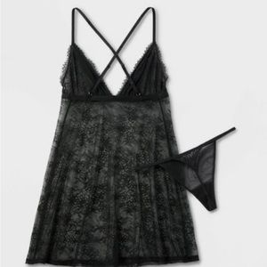 Auden Black Lace Babydoll 2 Piece Lingerie Set (Medium)NB